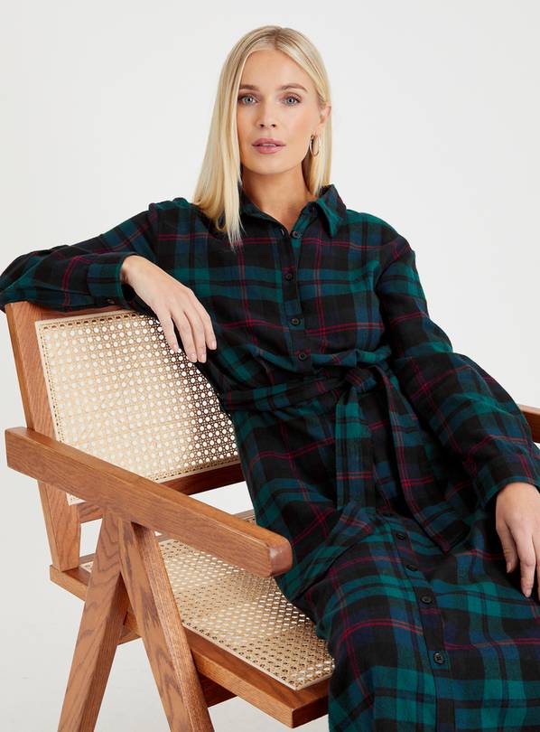 Buy Green Check Midi Shirt Dress 16R | Dresses | Argos